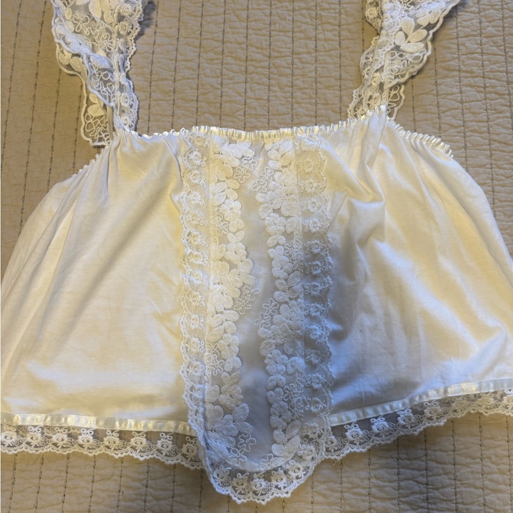 Anthropologie White Lace-Trimmed Tank Top